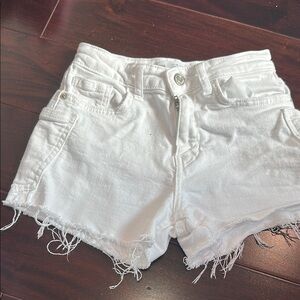 Zara White Distressed Denim Shorts